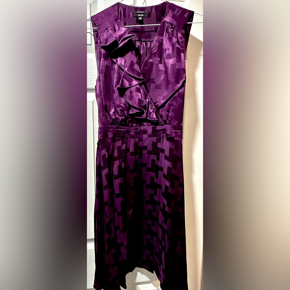 Vintage 100% silk purple faux wrap dress (size 10)